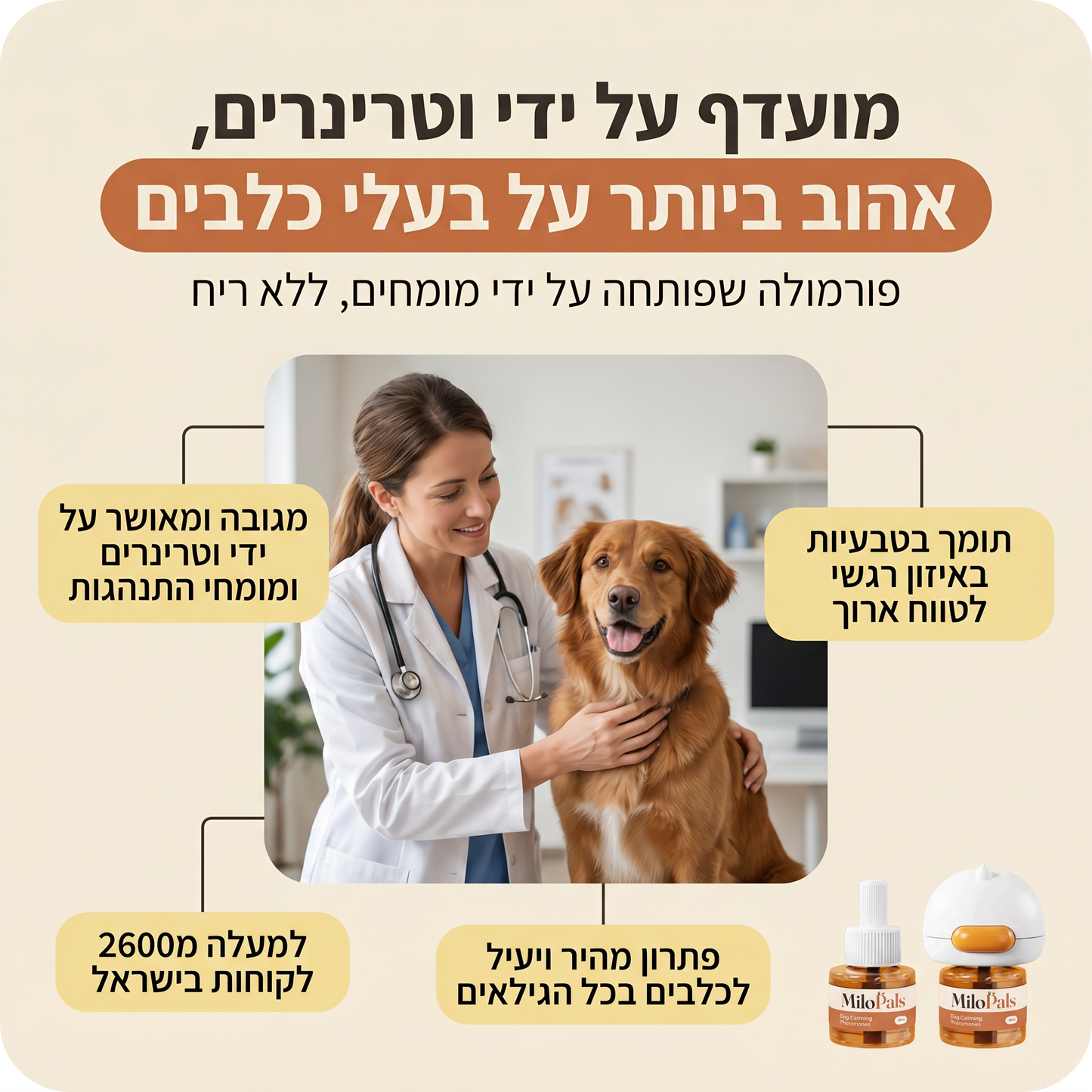 MiloPals Phero מרגיע התנהגויות לא רצויות והתקפי סטרס, ללא תרופות